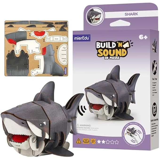 BUILD 'N' SOUND 3D PUZZLE SHARK | INTERACTIVE DIY PUZZLE WITH SOUND EFFECTS | FUN & EDUCATIONAL TOY FOR KIDS | STEM LEARNING ACTIVITY - Image 1